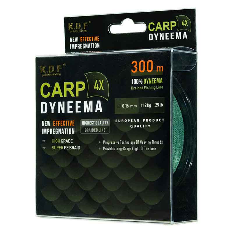 Braided-cord-KDF-Carp-Dyneema-0.16-mm-02 نخ براید کپوری Carp Dyneema سبز | مقاوم، نازک و حرفهای متراژ ۳۰۰ متر تصویر 1