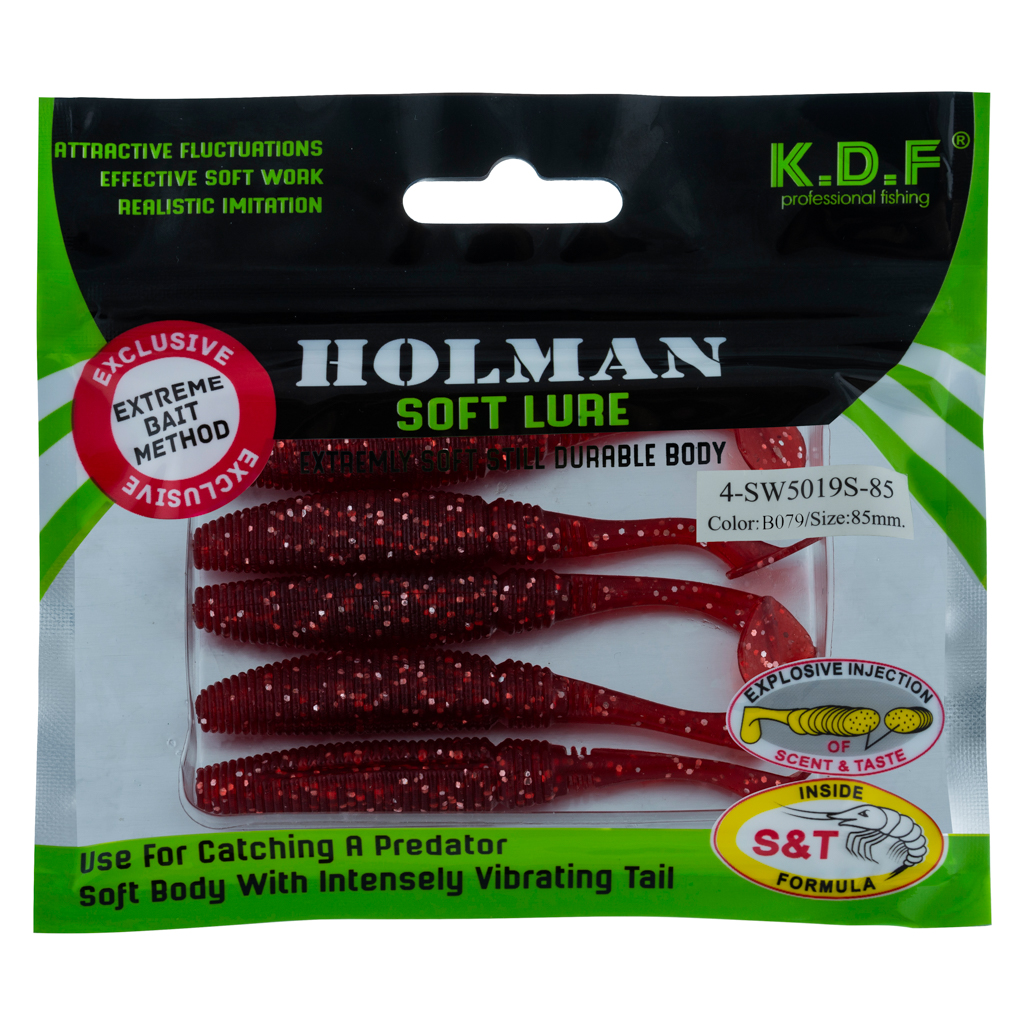 Edible silicone bait KDF Holman 85 mm vibrotail color B079 طعمه سیلیکونی خوراکی Holman کایدا سایز 85mm | بسته ۵ عددی رنگ B079